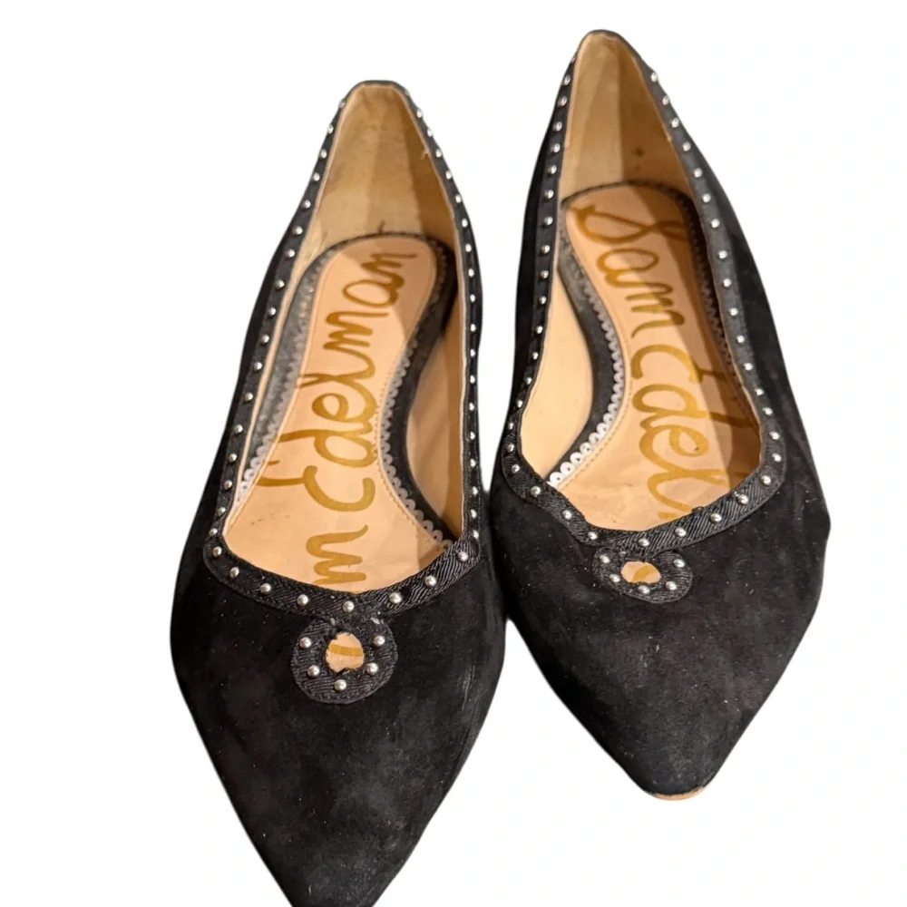 Sam Edelman Black Suede Flats with Stud Accents size 8.5